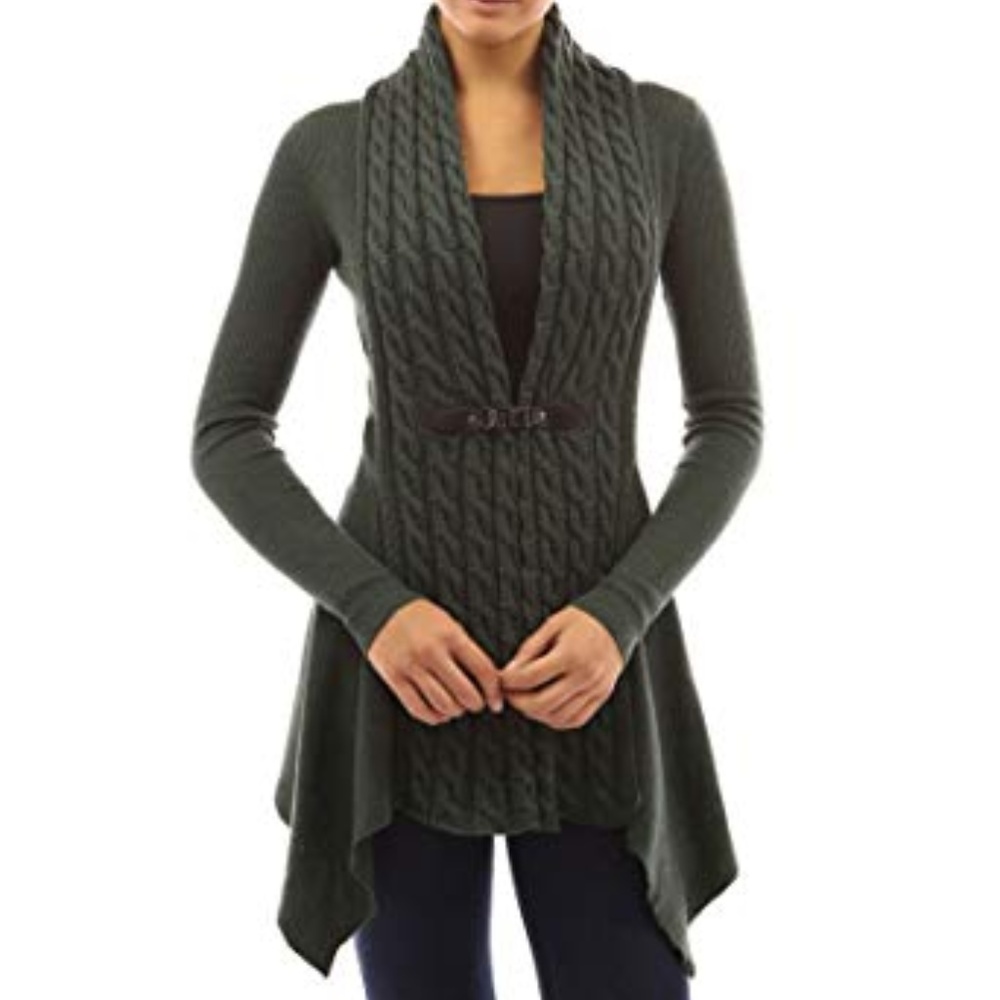 Dark Gray Cable Front Buckle Sweater